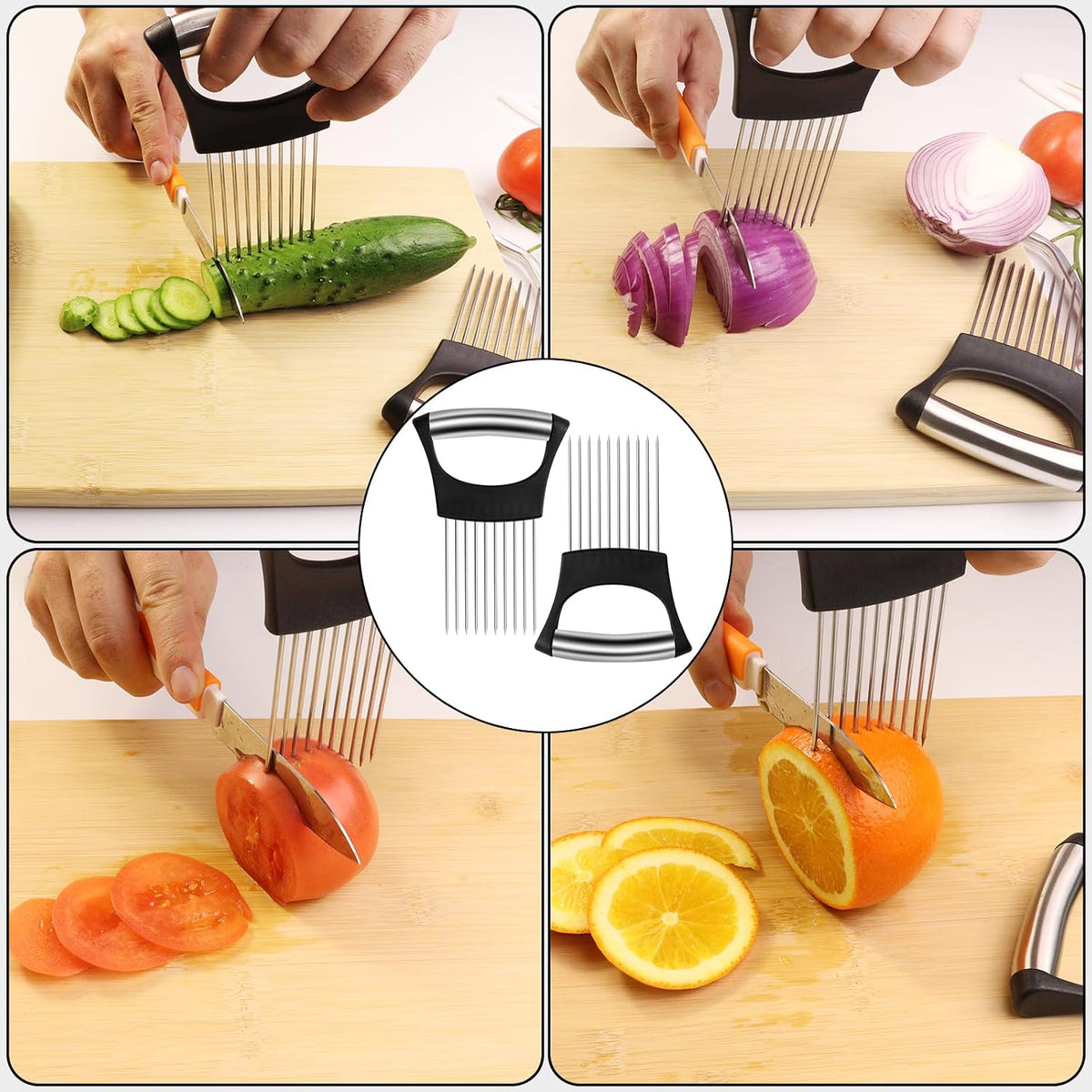 2PCS Onion Slicer Holder,Stainless Steel Onion Slicer(Black)
