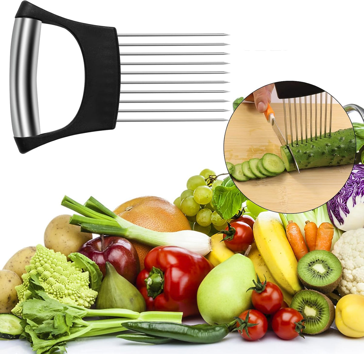 2PCS Onion Slicer Holder,Stainless Steel Onion Slicer(Black)