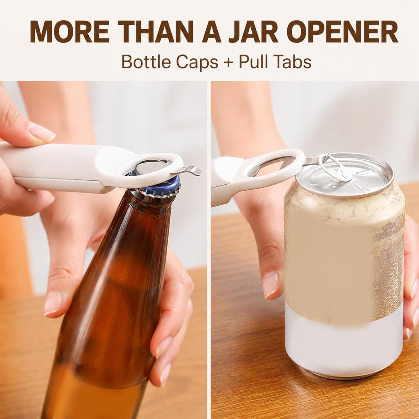 3 in 1 Adjustable Jar Opener for Tight Lids, Retractable Stainless Steel Grip Teeth, Bottle Cap & Pop Tab Opener, Easy Grip Kitchen Lid Remover Tool