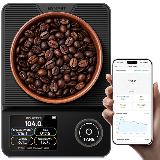 INSMART Coffee Scale with Timer, Rechargeable Digital Coffee Scale with App Sync 5kg/0.1g High Precision, Coffee Bean Weighing, Barista Brewing, Adjustable Ratios & Flow Rate Display, for Pour-Over