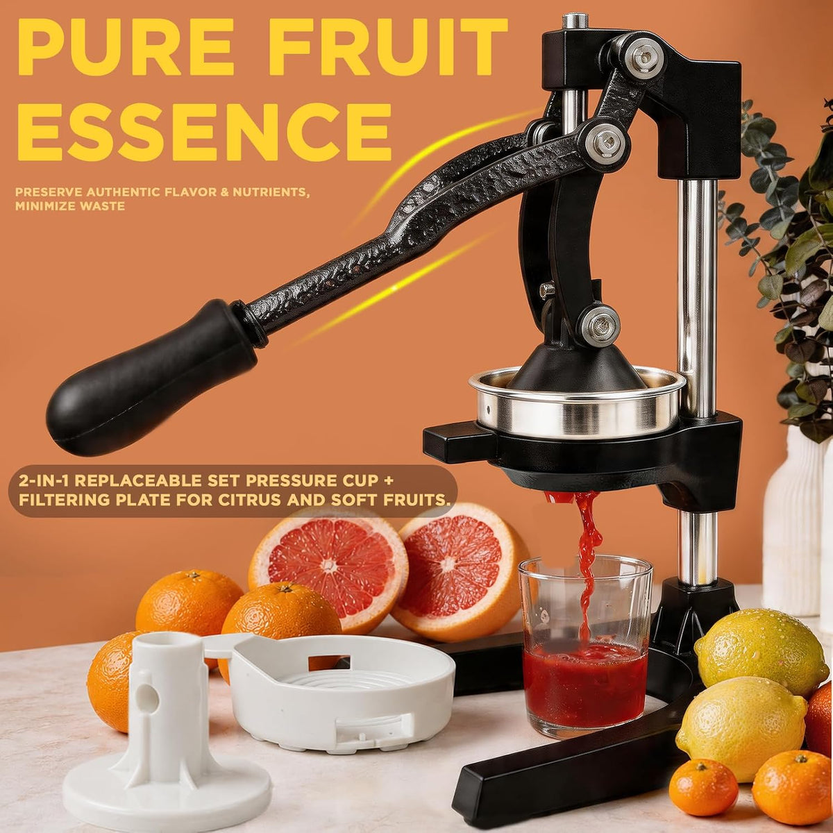 Cast Iron Hand Press, Lemon Manual Juicer, Citrus Press, Black