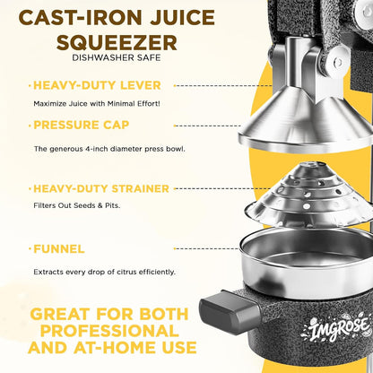 Cast Iron Hand Press, Lemon Manual Juicer, Citrus Press, Black