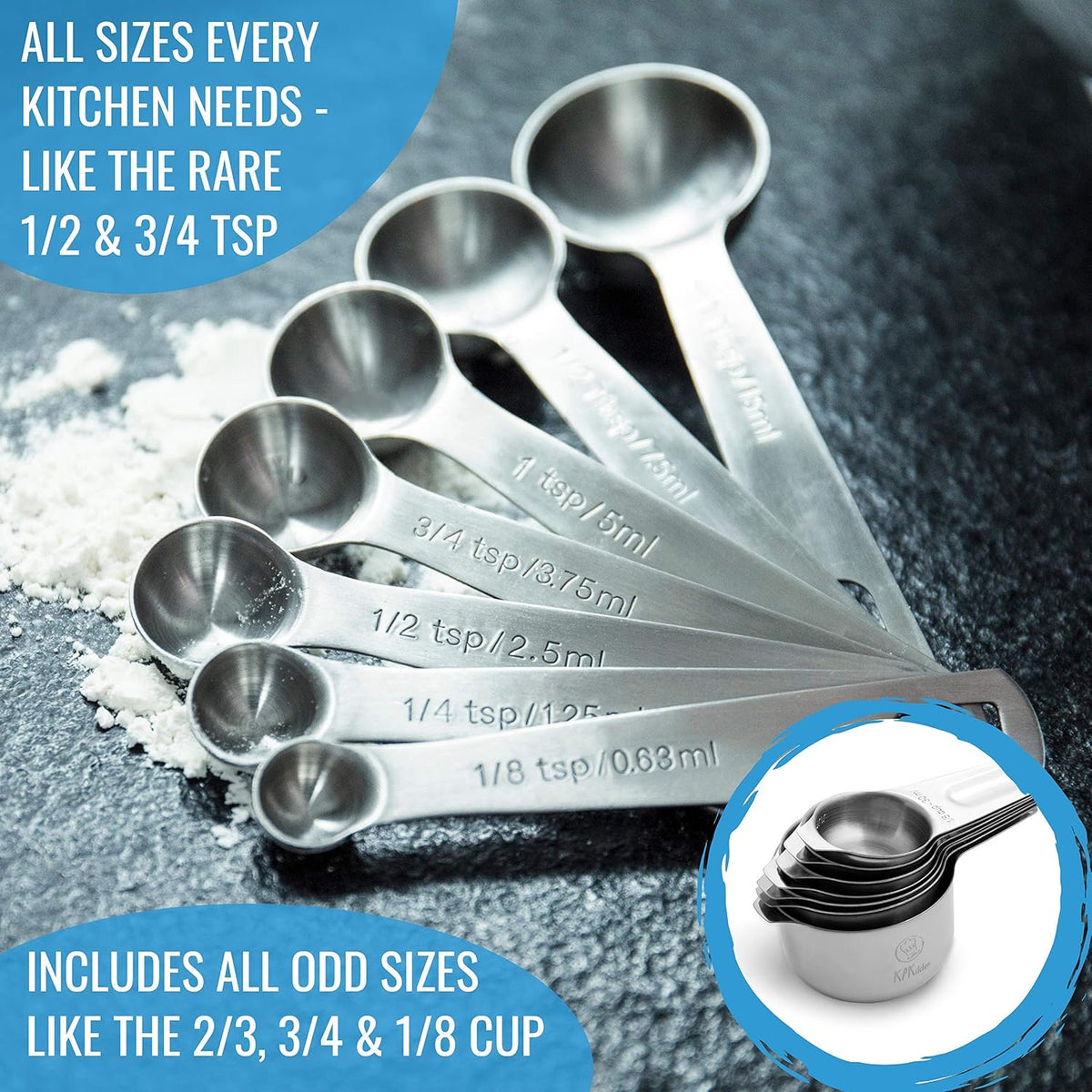 Measuring Cups and Spoons Set, 16-Piece Stainless Steel, Leveler & Chart