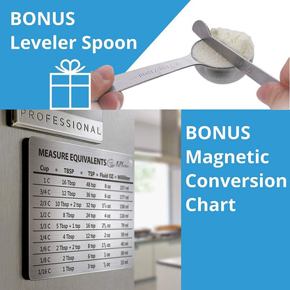 Measuring Cups and Spoons Set, 16-Piece Stainless Steel, Leveler & Chart