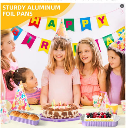 30 Pack Gold Mini Rectangular Aluminum Foil Loaf Pans with Lids 6.8oz, Spoons & Sealing Stickers Included - Perfect for Baking Mini Cakes, Parties & Gifting