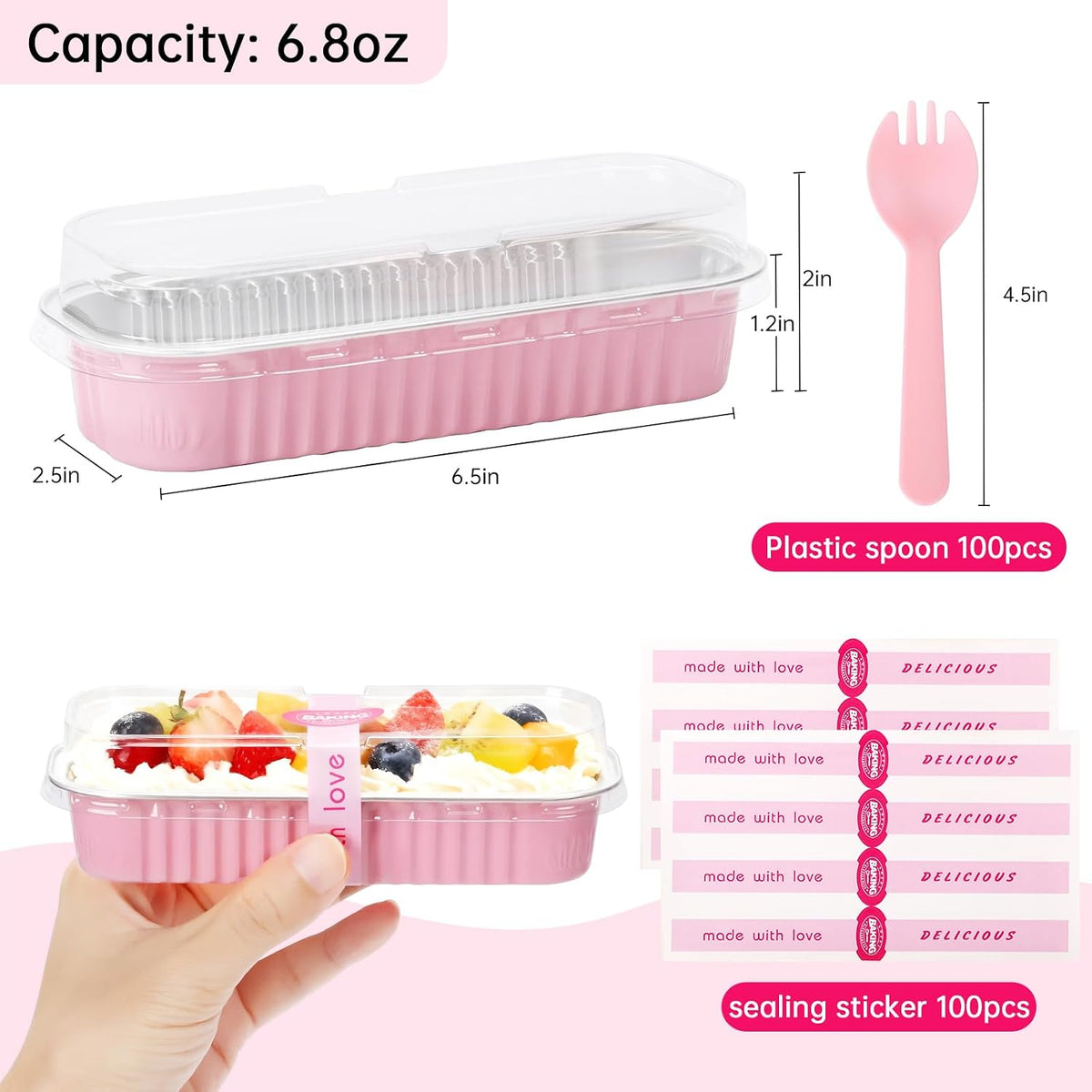 30 Pack Gold Mini Rectangular Aluminum Foil Loaf Pans with Lids 6.8oz, Spoons & Sealing Stickers Included - Perfect for Baking Mini Cakes, Parties & Gifting