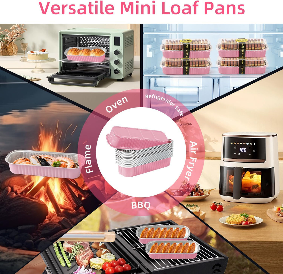 30 Pack Gold Mini Rectangular Aluminum Foil Loaf Pans with Lids 6.8oz, Spoons & Sealing Stickers Included - Perfect for Baking Mini Cakes, Parties & Gifting