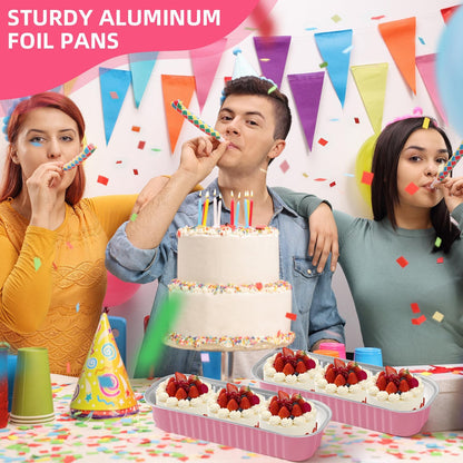 30 Pack Gold Mini Rectangular Aluminum Foil Loaf Pans with Lids 6.8oz, Spoons & Sealing Stickers Included - Perfect for Baking Mini Cakes, Parties & Gifting