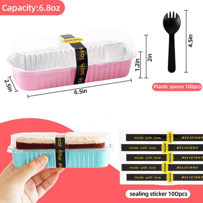 30 Pack Gold Mini Rectangular Aluminum Foil Loaf Pans with Lids 6.8oz, Spoons & Sealing Stickers Included - Perfect for Baking Mini Cakes, Parties & Gifting