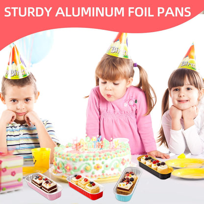 30 Pack Gold Mini Rectangular Aluminum Foil Loaf Pans with Lids 6.8oz, Spoons & Sealing Stickers Included - Perfect for Baking Mini Cakes, Parties & Gifting