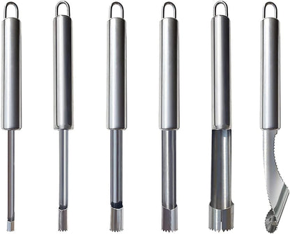 Fruit and Vegetable Corer Tool, Multi-Function Stainless Corer and Pitter Remover Set for Apple, Pear, Cherry, Jujube, Red Dates, Berry, Chili, Jalapeno Pepper, Tomato, potato - 6 Pieces