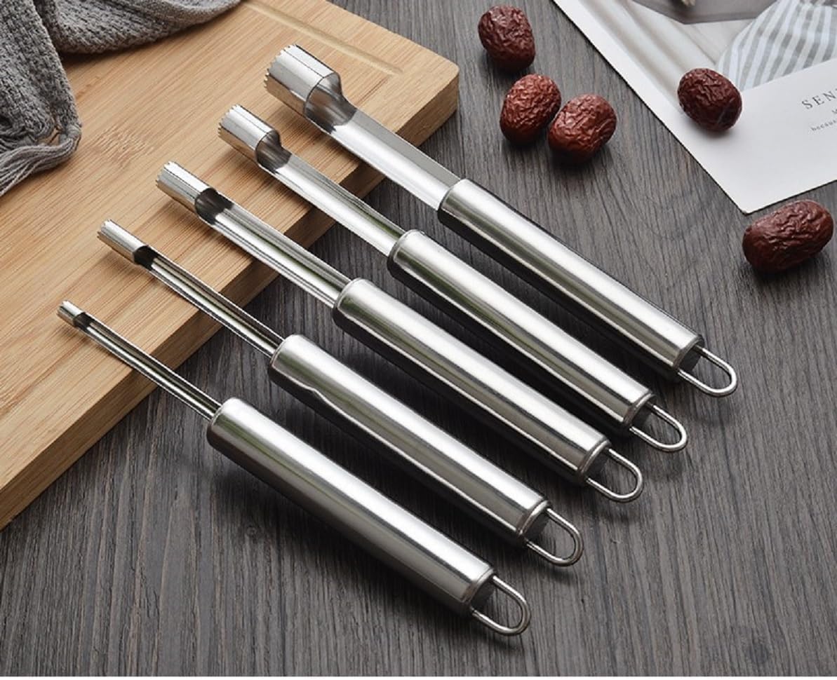 Fruit and Vegetable Corer Tool, Multi-Function Stainless Corer and Pitter Remover Set for Apple, Pear, Cherry, Jujube, Red Dates, Berry, Chili, Jalapeno Pepper, Tomato, potato - 6 Pieces