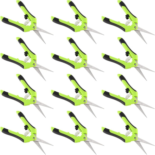 12 Pack 6.5 Inches Green Micro Tip Pruning Snips, Bud Trimming Scissors with Straight Tip Stainless Steel Blades, Gardening Hand Pruning Shears for Trimming Herb Plants Flowers Bonsai