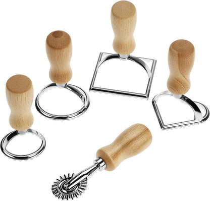 Ravioli Stamp Maker Cutter with Roller Wheel Set – Wood Handle, Sturdy Aluminum Frame, Precise Fluted Edges – Perfect for Ravioli, Pasta, Cookies