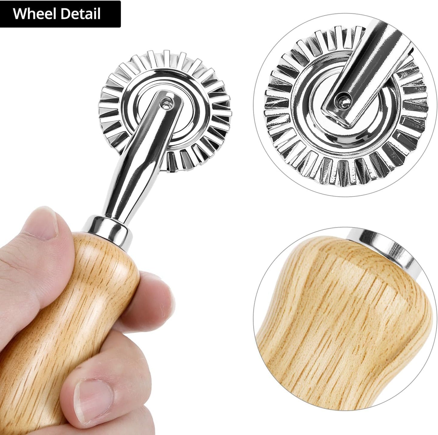 Ravioli Stamp Maker Cutter with Roller Wheel Set – Wood Handle, Sturdy Aluminum Frame, Precise Fluted Edges – Perfect for Ravioli, Pasta, Cookies