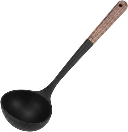 Large 13" Soup Ladle Spoon, 8 Ounce Wooden handle Silicone Ladle Spoons Non Stick Kitchen Utensils.