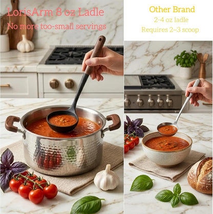 Large 13" Soup Ladle Spoon, 8 Ounce Wooden handle Silicone Ladle Spoons Non Stick Kitchen Utensils.