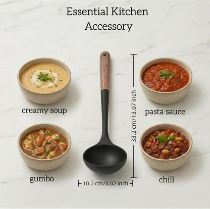 Large 13" Soup Ladle Spoon, 8 Ounce Wooden handle Silicone Ladle Spoons Non Stick Kitchen Utensils.