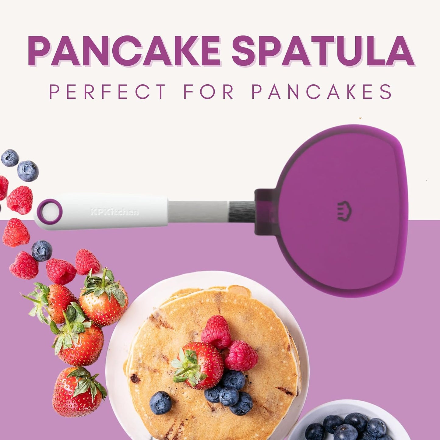 Pancake Batter Dispenser and Pancake Spatula Flipper - Perfect Baking Tool for Cupcakes, Waffles, Crepes, Cake or Any Baked Goods (Purple) - Heat Resistant Wide Spatula Perfect for Pancakes