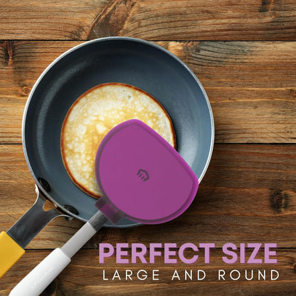 Pancake Batter Dispenser and Pancake Spatula Flipper - Perfect Baking Tool for Cupcakes, Waffles, Crepes, Cake or Any Baked Goods (Purple) - Heat Resistant Wide Spatula Perfect for Pancakes