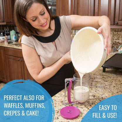Pancake Batter Dispenser and Pancake Spatula Flipper - Perfect Baking Tool for Cupcakes, Waffles, Crepes, Cake or Any Baked Goods (Purple) - Heat Resistant Wide Spatula Perfect for Pancakes
