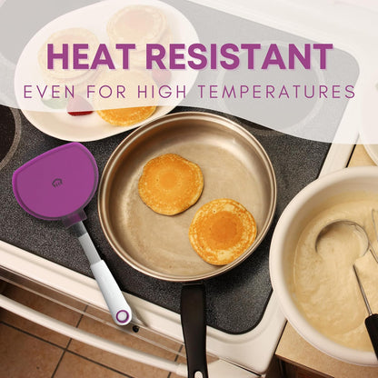Pancake Batter Dispenser and Pancake Spatula Flipper - Perfect Baking Tool for Cupcakes, Waffles, Crepes, Cake or Any Baked Goods (Purple) - Heat Resistant Wide Spatula Perfect for Pancakes