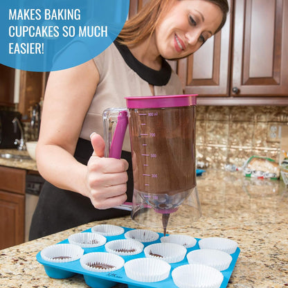 Pancake Batter Dispenser and Pancake Spatula Flipper - Perfect Baking Tool for Cupcakes, Waffles, Crepes, Cake or Any Baked Goods (Purple) - Heat Resistant Wide Spatula Perfect for Pancakes