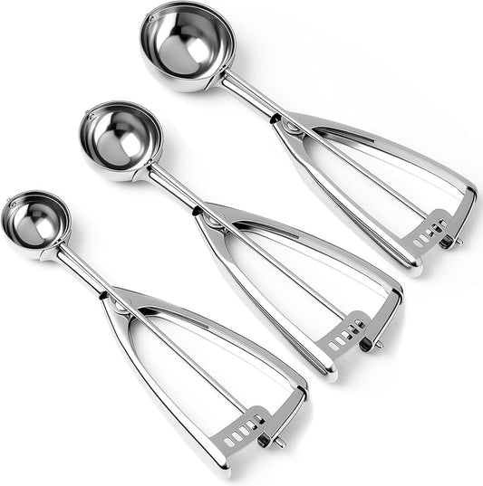 Cookie Scoop Set, Cookie Scoops for Baking Set of 3, Cookie Dough Scoop, 1 Tbsp/ 2 Tbsp/ 3 Tbsp, Melon Baller Scoop, Ice Cream Scoop with Trigger, for Cookie Cupcake Muffin Ice Cream Truffles