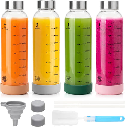 Zukro 12 oz Glass Juice Bottles with Lids, Airtight & Leak proof, Reusable Clear Small Glass Bottle With Stainless Steel Cap for Juicing, Water, Smoothie & Milk, Dishwasher Safe & BPA Free, 12 Pack
