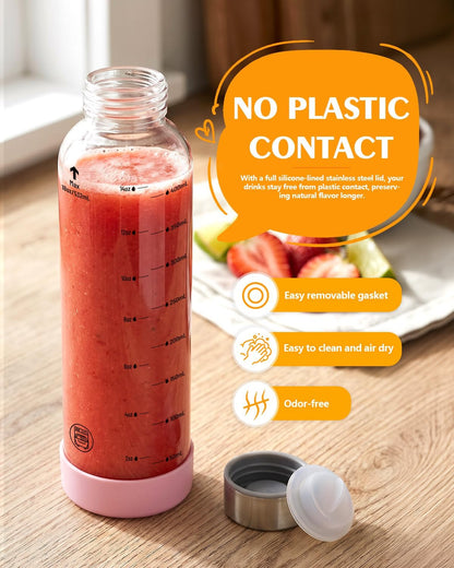 Zukro 12 oz Glass Juice Bottles with Lids, Airtight & Leak proof, Reusable Clear Small Glass Bottle With Stainless Steel Cap for Juicing, Water, Smoothie & Milk, Dishwasher Safe & BPA Free, 12 Pack
