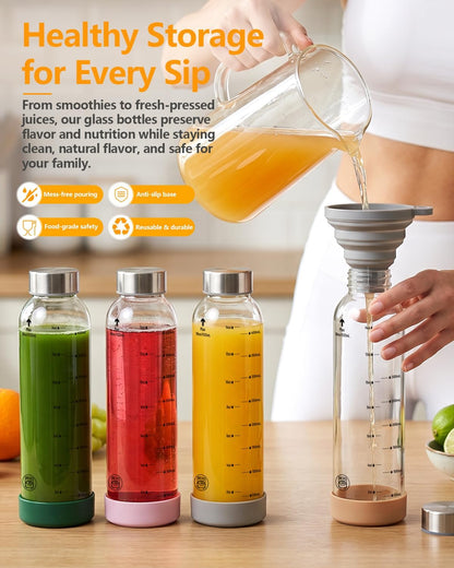 Zukro 12 oz Glass Juice Bottles with Lids, Airtight & Leak proof, Reusable Clear Small Glass Bottle With Stainless Steel Cap for Juicing, Water, Smoothie & Milk, Dishwasher Safe & BPA Free, 12 Pack