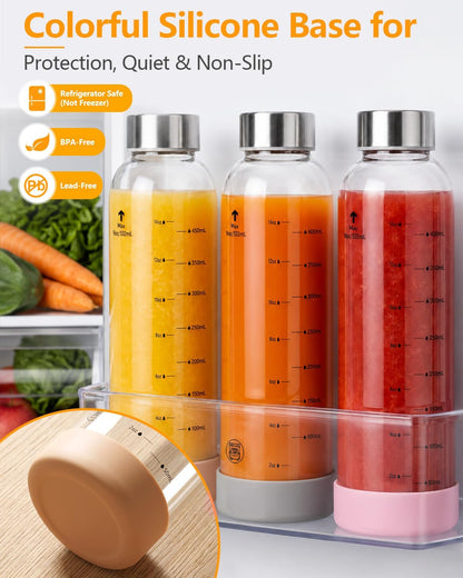 Zukro 12 oz Glass Juice Bottles with Lids, Airtight & Leak proof, Reusable Clear Small Glass Bottle With Stainless Steel Cap for Juicing, Water, Smoothie & Milk, Dishwasher Safe & BPA Free, 12 Pack
