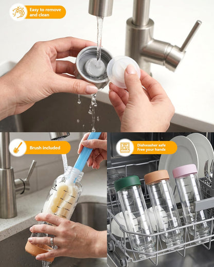 Zukro 12 oz Glass Juice Bottles with Lids, Airtight & Leak proof, Reusable Clear Small Glass Bottle With Stainless Steel Cap for Juicing, Water, Smoothie & Milk, Dishwasher Safe & BPA Free, 12 Pack