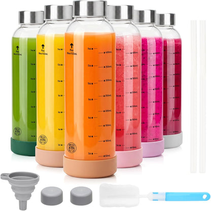 Zukro 12 oz Glass Juice Bottles with Lids, Airtight & Leak proof, Reusable Clear Small Glass Bottle With Stainless Steel Cap for Juicing, Water, Smoothie & Milk, Dishwasher Safe & BPA Free, 12 Pack
