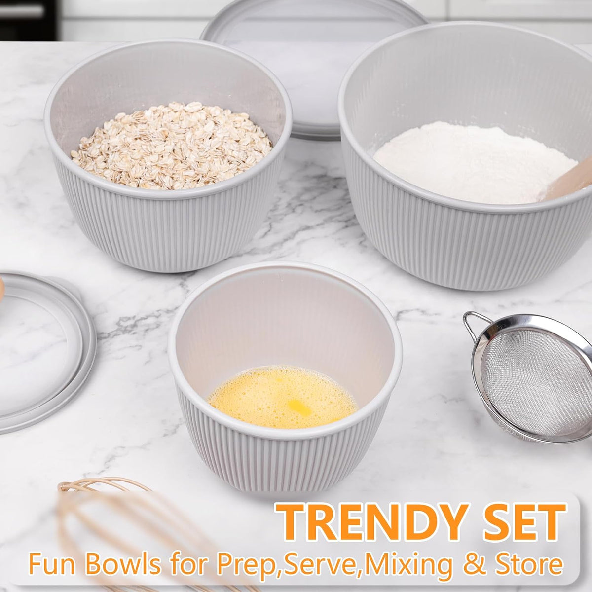 BoxedHome Mixing Bowls with Lids Set, 4.97 Quarts
