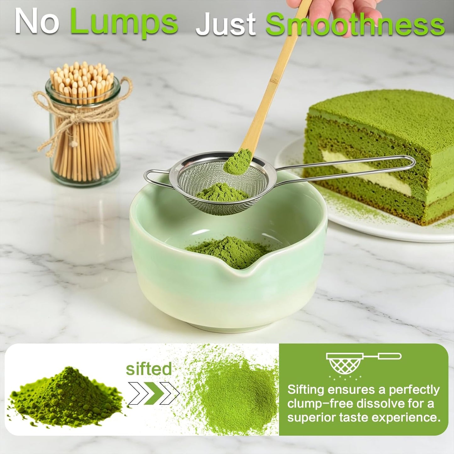 Matcha Whisk Set, Japanese Tea Set Includes Matcha Bowl with Spout, Bamboo Whisk, Ceramic Chasen Holder, Scoop, Sifter, 5 pcs Traditional Tea Making Kit for Matcha Lovers Women Men