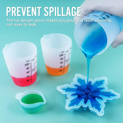Silicone Resin Mixing Measuring Cups for Resin Supplies, Easy-to-Read Marks, 600ml/20oz Bowl, 250&100ml Thickened Reusable Silicone Cups for Epoxy Mixing, with Stir Sticks, Jewelry Making