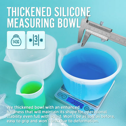 Silicone Resin Mixing Measuring Cups for Resin Supplies, Easy-to-Read Marks, 600ml/20oz Bowl, 250&100ml Thickened Reusable Silicone Cups for Epoxy Mixing, with Stir Sticks, Jewelry Making