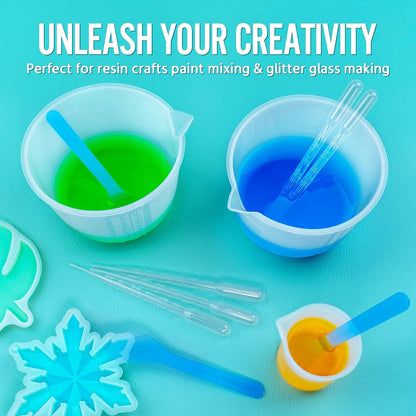 Silicone Resin Mixing Measuring Cups for Resin Supplies, Easy-to-Read Marks, 600ml/20oz Bowl, 250&100ml Thickened Reusable Silicone Cups for Epoxy Mixing, with Stir Sticks, Jewelry Making