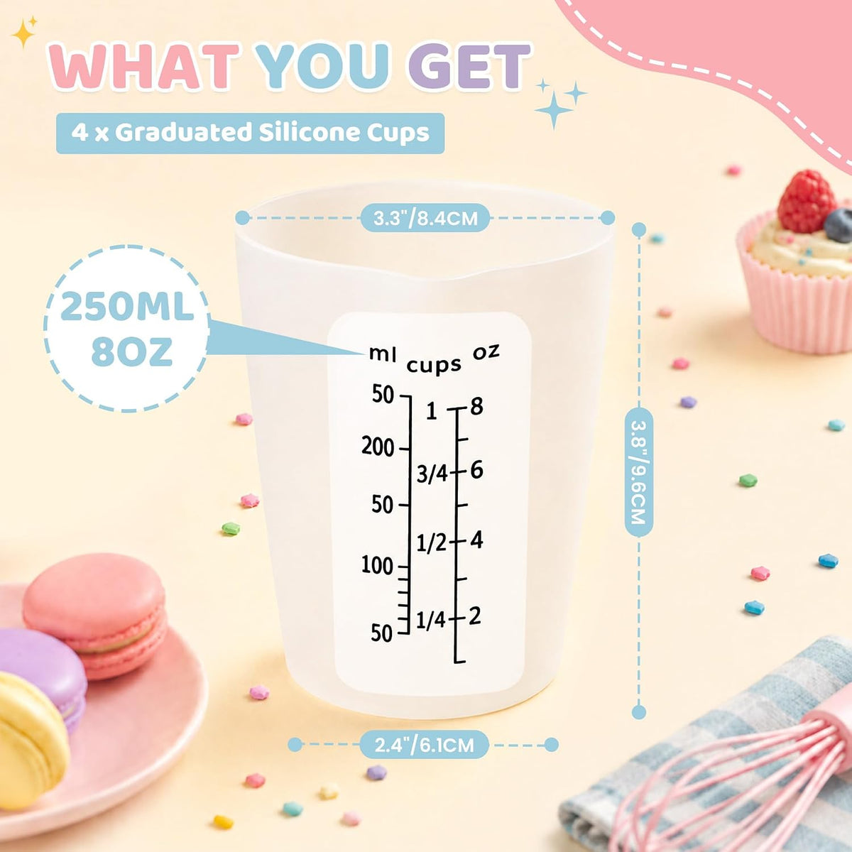 Silicone Resin Mixing Measuring Cups for Resin Supplies, Easy-to-Read Marks, 600ml/20oz Bowl, 250&100ml Thickened Reusable Silicone Cups for Epoxy Mixing, with Stir Sticks, Jewelry Making