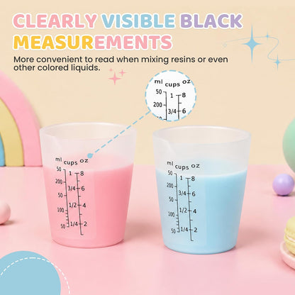 Silicone Resin Mixing Measuring Cups for Resin Supplies, Easy-to-Read Marks, 600ml/20oz Bowl, 250&100ml Thickened Reusable Silicone Cups for Epoxy Mixing, with Stir Sticks, Jewelry Making