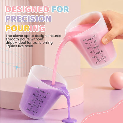 Silicone Resin Mixing Measuring Cups for Resin Supplies, Easy-to-Read Marks, 600ml/20oz Bowl, 250&100ml Thickened Reusable Silicone Cups for Epoxy Mixing, with Stir Sticks, Jewelry Making