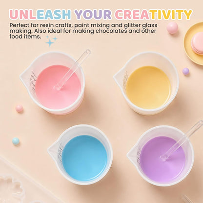 Silicone Resin Mixing Measuring Cups for Resin Supplies, Easy-to-Read Marks, 600ml/20oz Bowl, 250&100ml Thickened Reusable Silicone Cups for Epoxy Mixing, with Stir Sticks, Jewelry Making