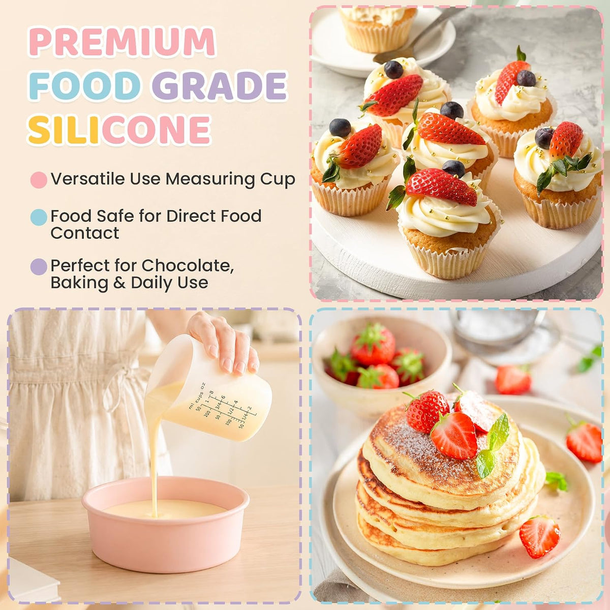 Silicone Resin Mixing Measuring Cups for Resin Supplies, Easy-to-Read Marks, 600ml/20oz Bowl, 250&100ml Thickened Reusable Silicone Cups for Epoxy Mixing, with Stir Sticks, Jewelry Making