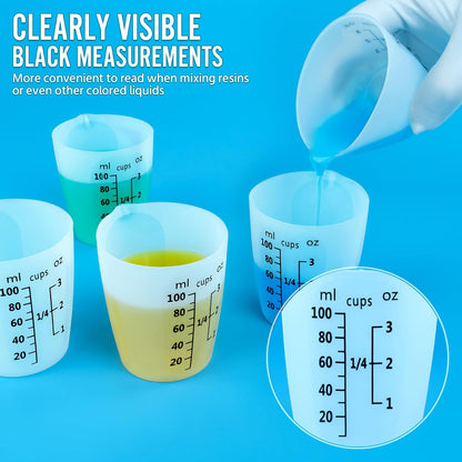 Silicone Resin Mixing Measuring Cups for Resin Supplies, Easy-to-Read Marks, 600ml/20oz Bowl, 250&100ml Thickened Reusable Silicone Cups for Epoxy Mixing, with Stir Sticks, Jewelry Making