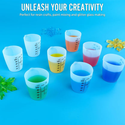 Silicone Resin Mixing Measuring Cups for Resin Supplies, Easy-to-Read Marks, 600ml/20oz Bowl, 250&100ml Thickened Reusable Silicone Cups for Epoxy Mixing, with Stir Sticks, Jewelry Making