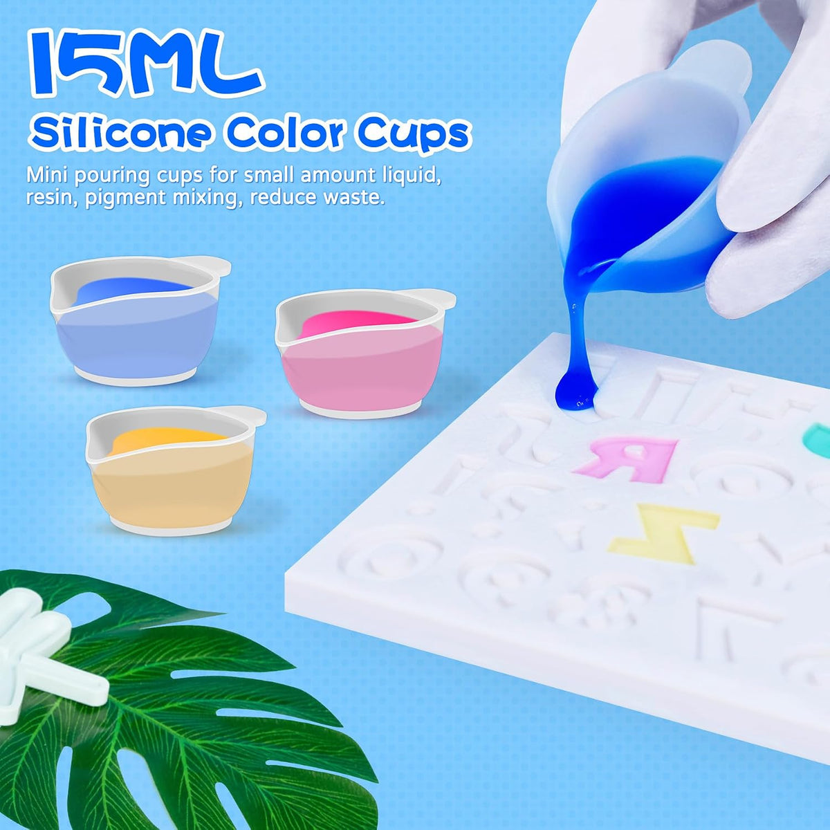 Silicone Resin Mixing Measuring Cups for Resin Supplies, Easy-to-Read Marks, 600ml/20oz Bowl, 250&100ml Thickened Reusable Silicone Cups for Epoxy Mixing, with Stir Sticks, Jewelry Making