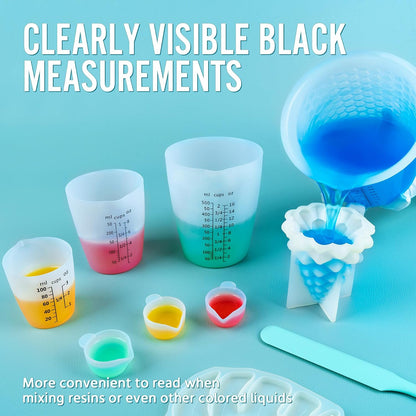 Silicone Resin Mixing Measuring Cups for Resin Supplies, Easy-to-Read Marks, 600ml/20oz Bowl, 250&100ml Thickened Reusable Silicone Cups for Epoxy Mixing, with Stir Sticks, Jewelry Making
