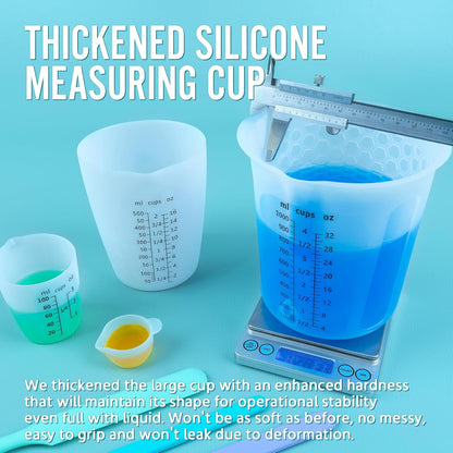 Silicone Resin Mixing Measuring Cups for Resin Supplies, Easy-to-Read Marks, 600ml/20oz Bowl, 250&100ml Thickened Reusable Silicone Cups for Epoxy Mixing, with Stir Sticks, Jewelry Making