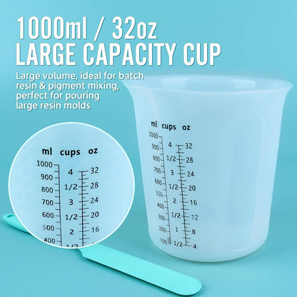 Silicone Resin Mixing Measuring Cups for Resin Supplies, Easy-to-Read Marks, 600ml/20oz Bowl, 250&100ml Thickened Reusable Silicone Cups for Epoxy Mixing, with Stir Sticks, Jewelry Making